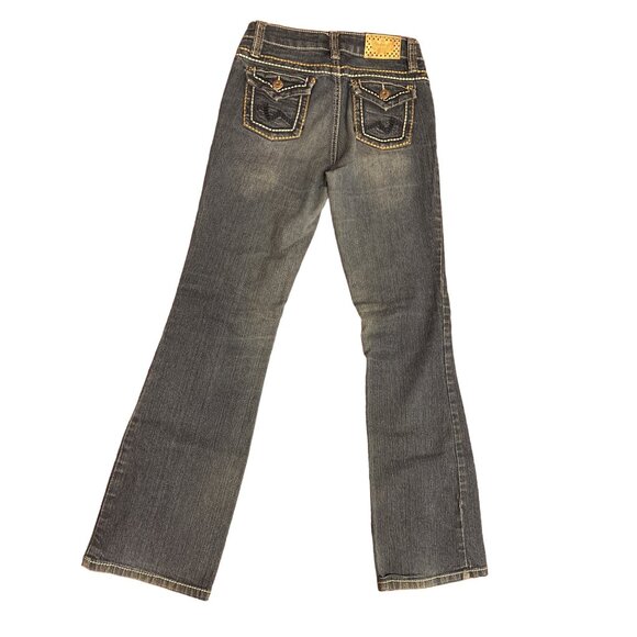 YMI Girls  Distressed Bootcut Jeans With Embroidered Pockets & Rhinestone Accent - Picture 1 of 7